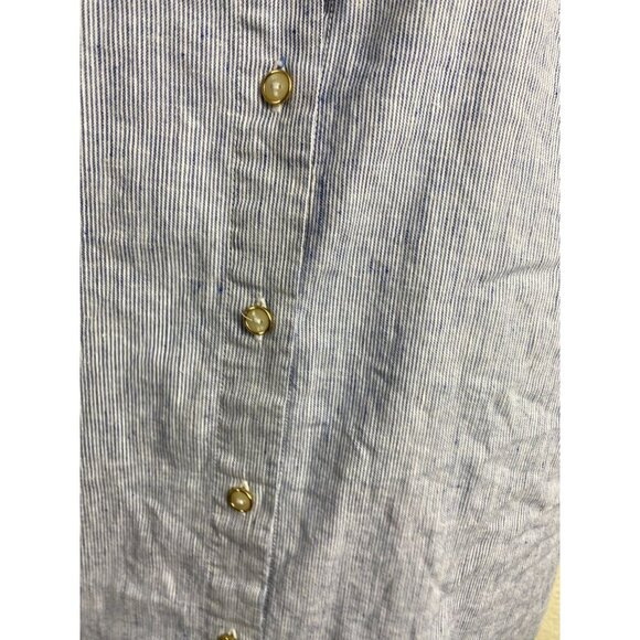 Copenhagen Delights Linen Modal Blue White Striped Button Up Shirt Dress size XS - Picture 9 of 15